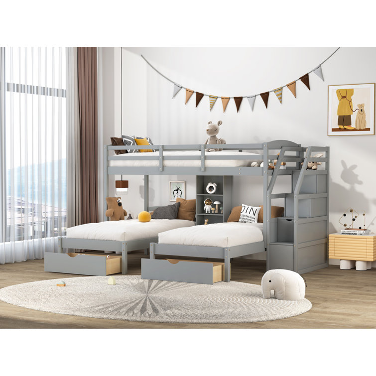 Triple bunk deals bed with shelves